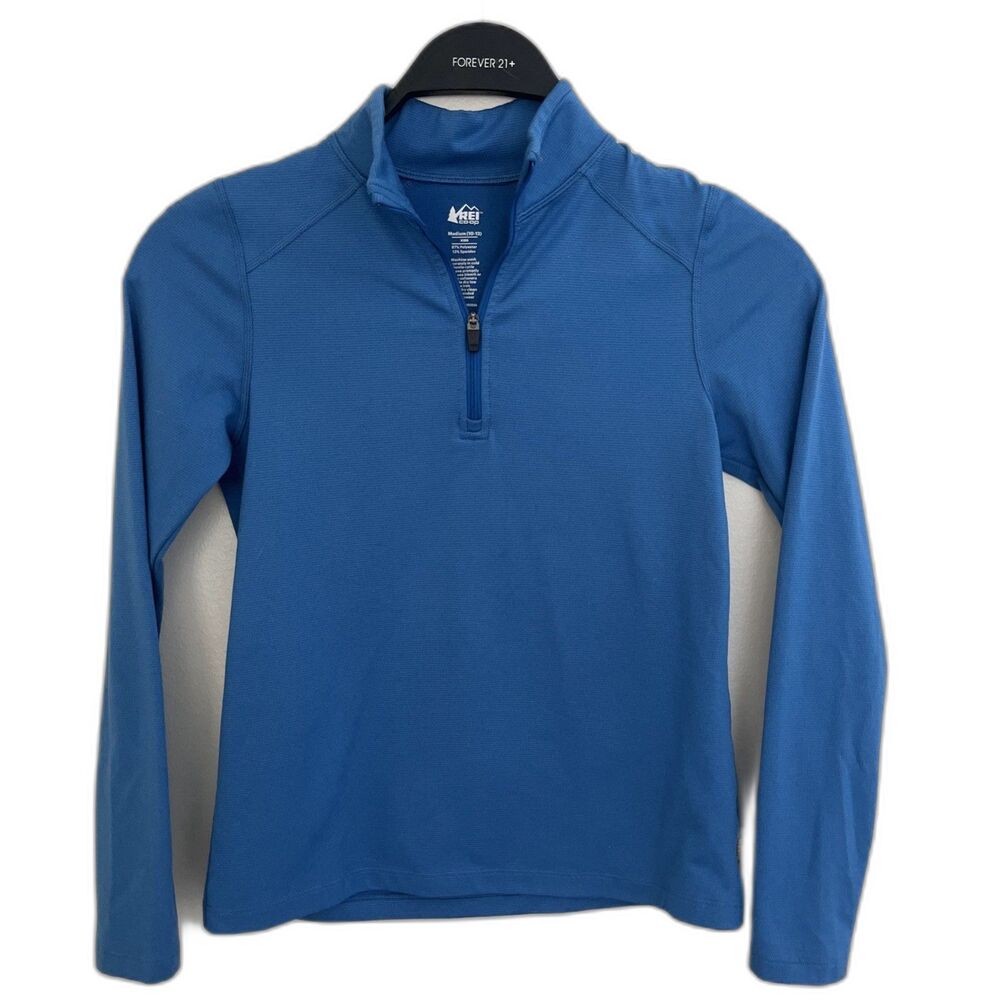 REI Co-Op Kids Power Fleece Quarter Zip L/S Jacket, Blue Stripe- M (10/12)